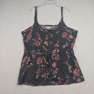 NWT Maurice's Women's Gray Pink Orange Floral Sleeveless‎ Blouse XL Bow Ribbed